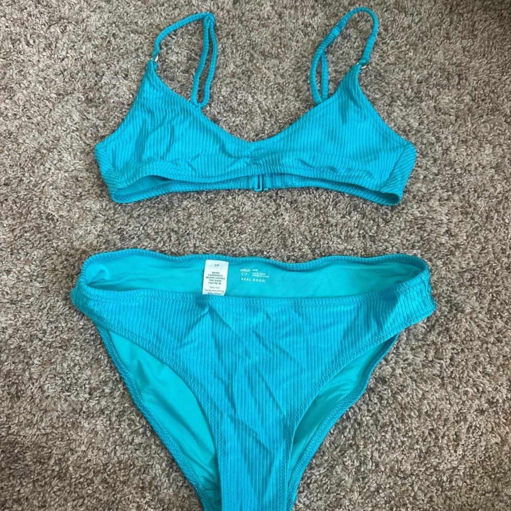 Aerie Turquoise Ribbed Bikini Set